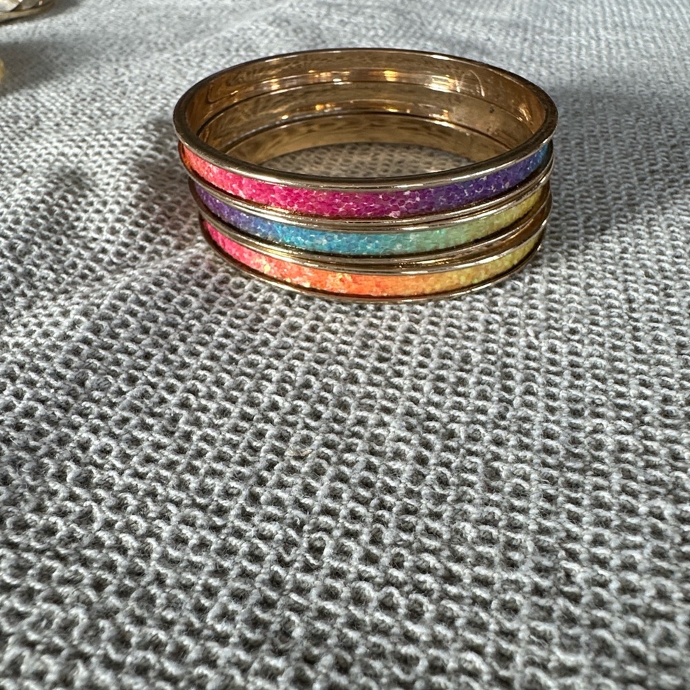 Colorful Gold-Tone Bangle Set - Picture 5 of 9